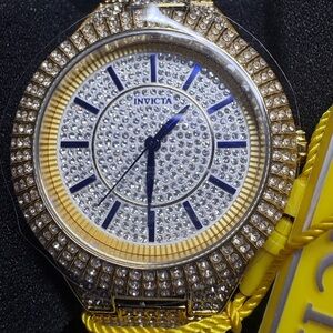 Invicta Two-Tone Gold and Silver Crystal Pavé Watch with Blue Accents